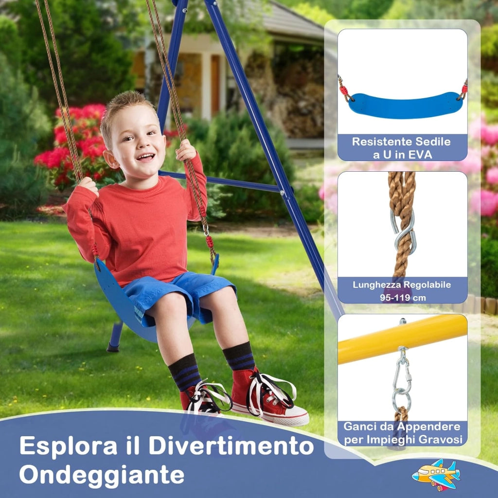 Set Altalena per Bambini Robusta, Set Altalena 4 in 1 con Canestro Basket, Altalena Regolabile, Scala e Disco con Corda, Giochi da Interno ed Esterno per Bambini 3-9 Anni, Portata 300 kg