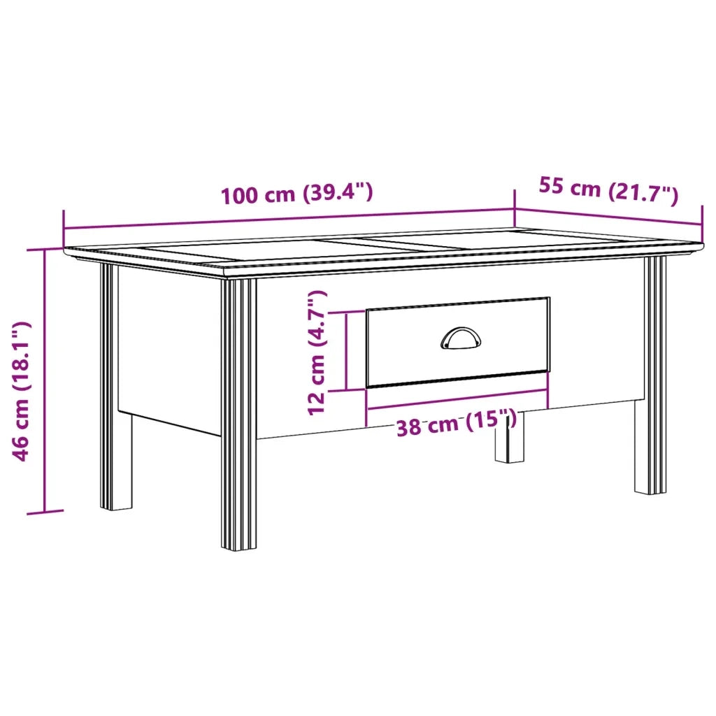 Tavolino da Salotto BODO 100x55x46cm Legno Massello Pino Grigio 355070