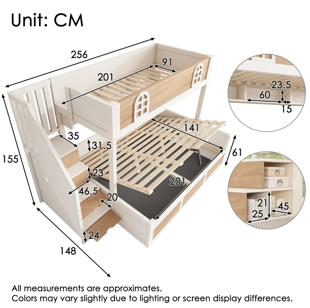 Letto a castello 90x200/140x200 con scala contenitore