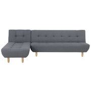 Divano Angolare Rivestimento Tessuto Grigio Scuro Gambe Legno Chiaro Chaise Longue versione destra 4 Posti