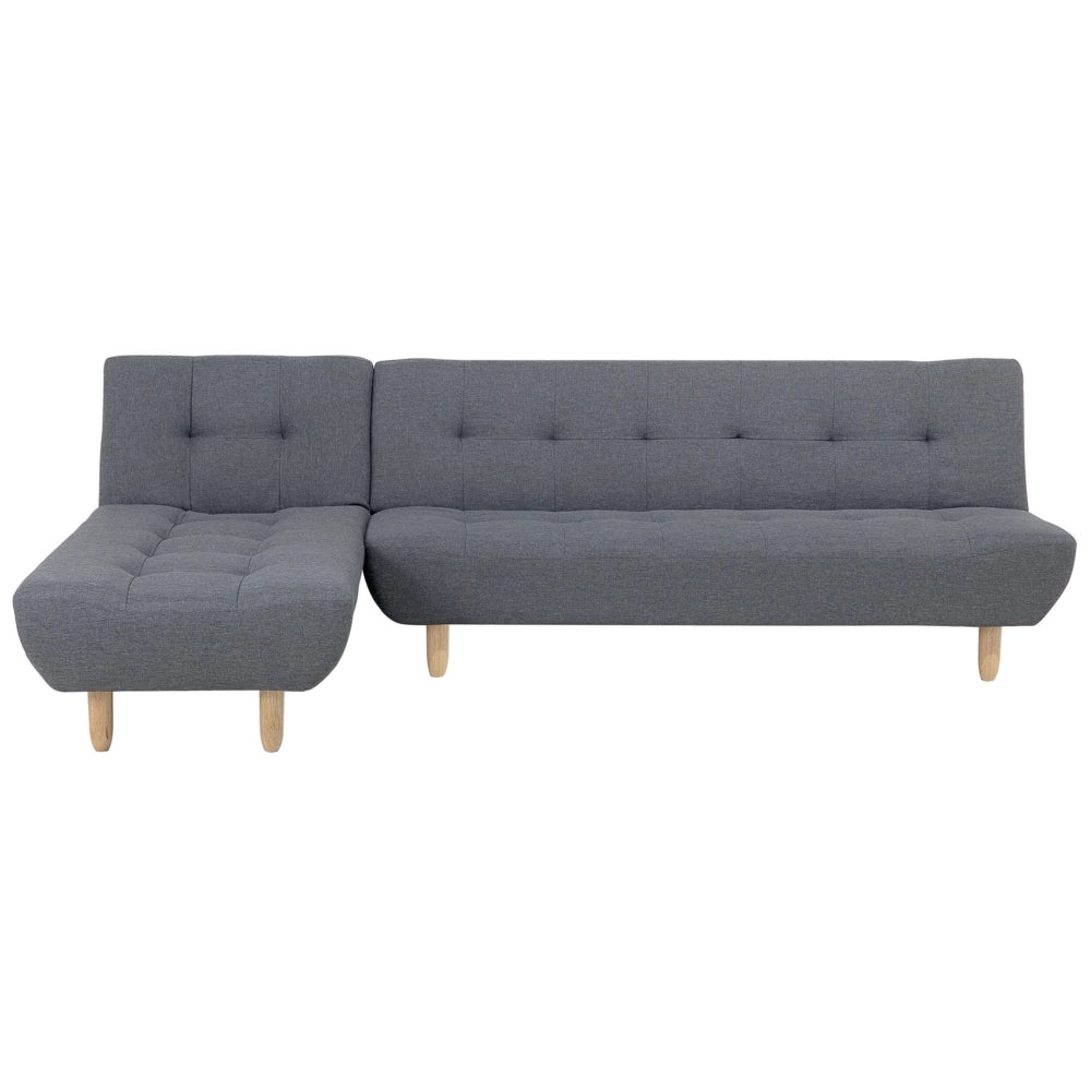 Divano Angolare Rivestimento Tessuto Grigio Scuro Gambe Legno Chiaro Chaise Longue versione destra 4 Posti