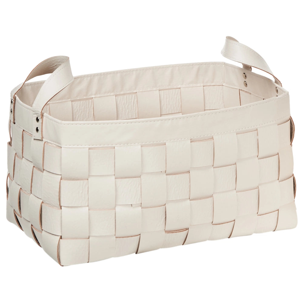Set di 2 cesti fatti a mano in ecopelle beige con manici design retrò
