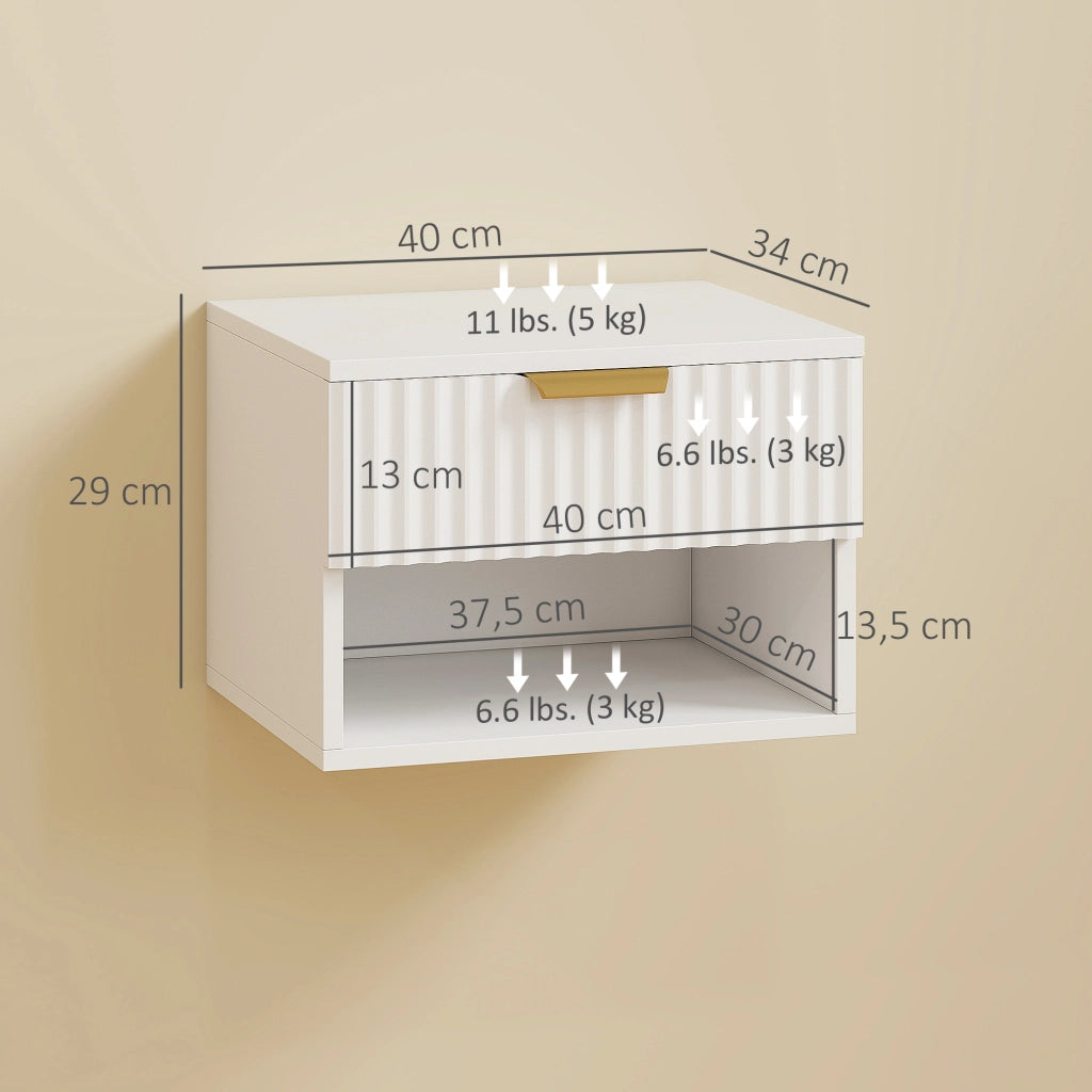 Tavolino da letto sospeso ¨C zephmum ¨C 40x34x29 cm, bianco
