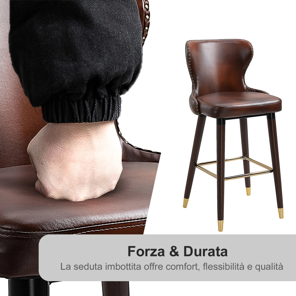 Sgabelli da Bar Alti con Schienale ¨C Zephmum ¨C Finta Pelle e Legno 52x53x101cm