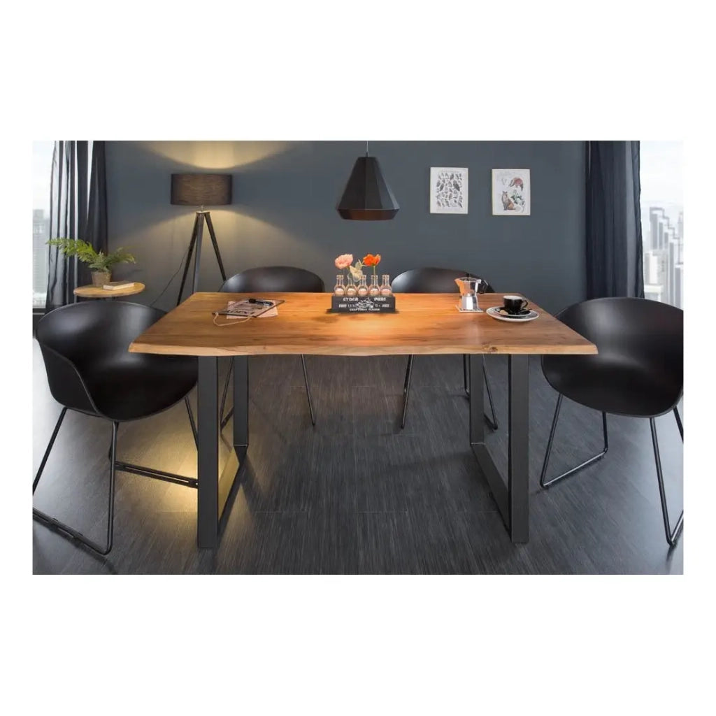 Table ARKAYA 160 cm – Piano in legno di acacia selvatica verniciato e gambe in metallo nero a U – Stile industriale
