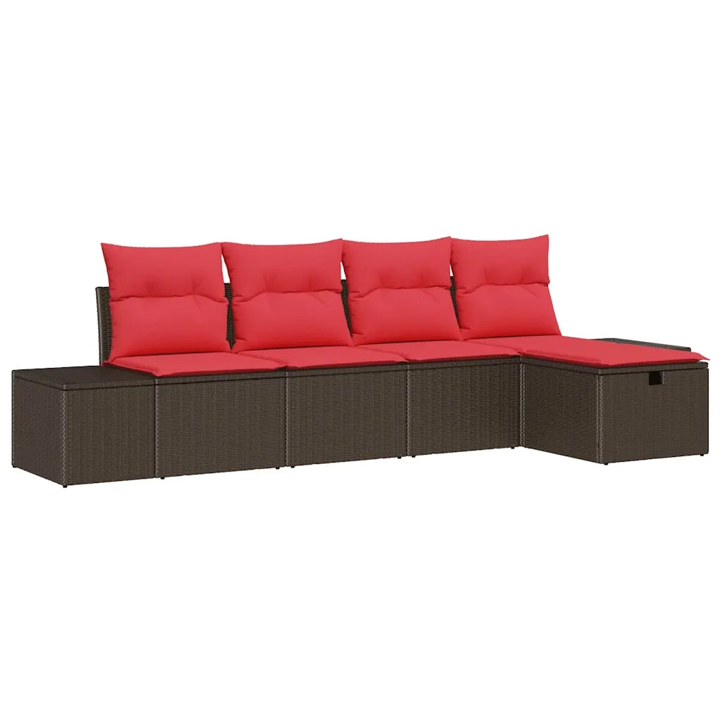 Set Divano da Giardino con cuscino 5 pz | Set Salotto da Giardino Marrone polyrattan