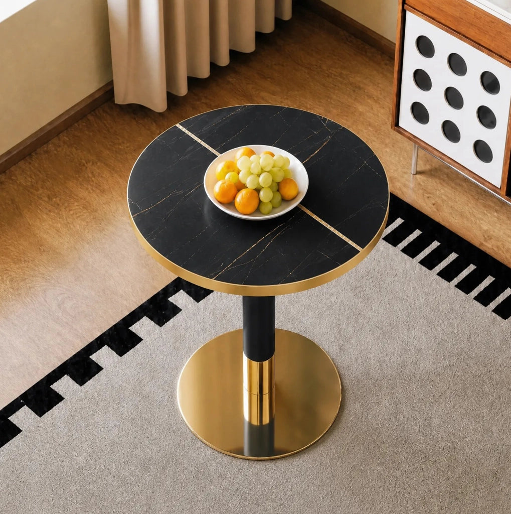 Tavolino rotondo 60 cm nero in MDF e metallo; base stabile