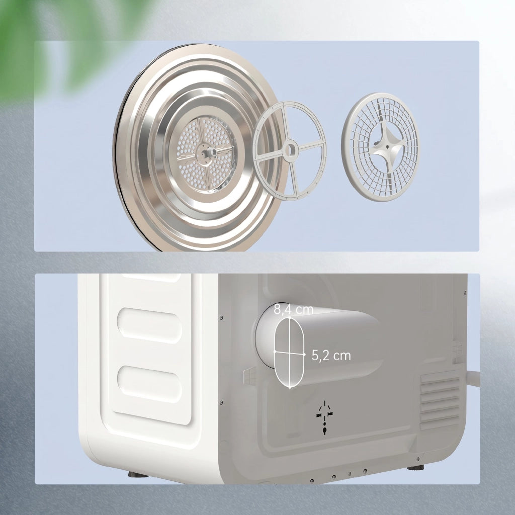Mini Asciugatrice Portatile 48x43x57 cm Capienza 4 kg 5 Programmi 800W Fino 60℃ Timer Tamburo in Acciaio Inox Bianco