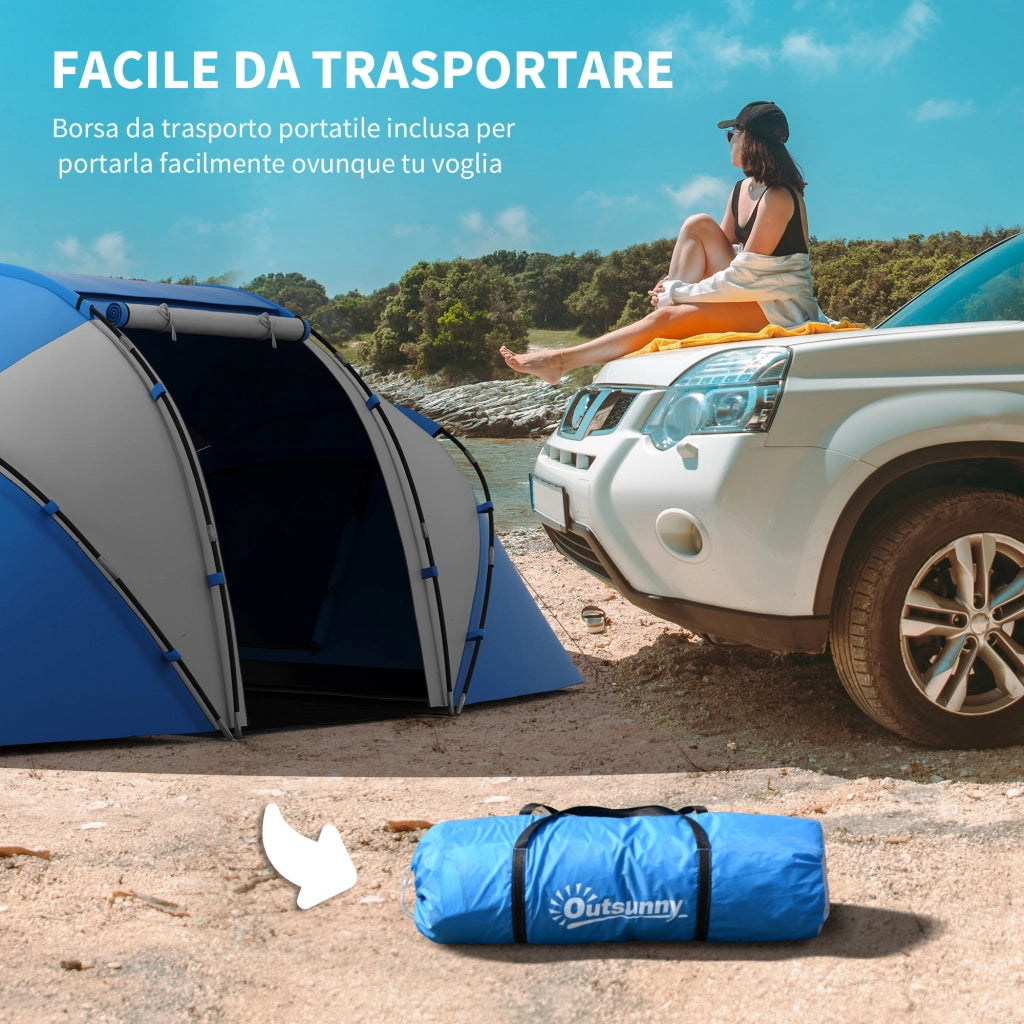 Tenda da Campeggio 4 Posti con 2 Zone Notte e Borsa da Trasporto. 430¡Á240¡Á170 cm. Bianco e Azzurro