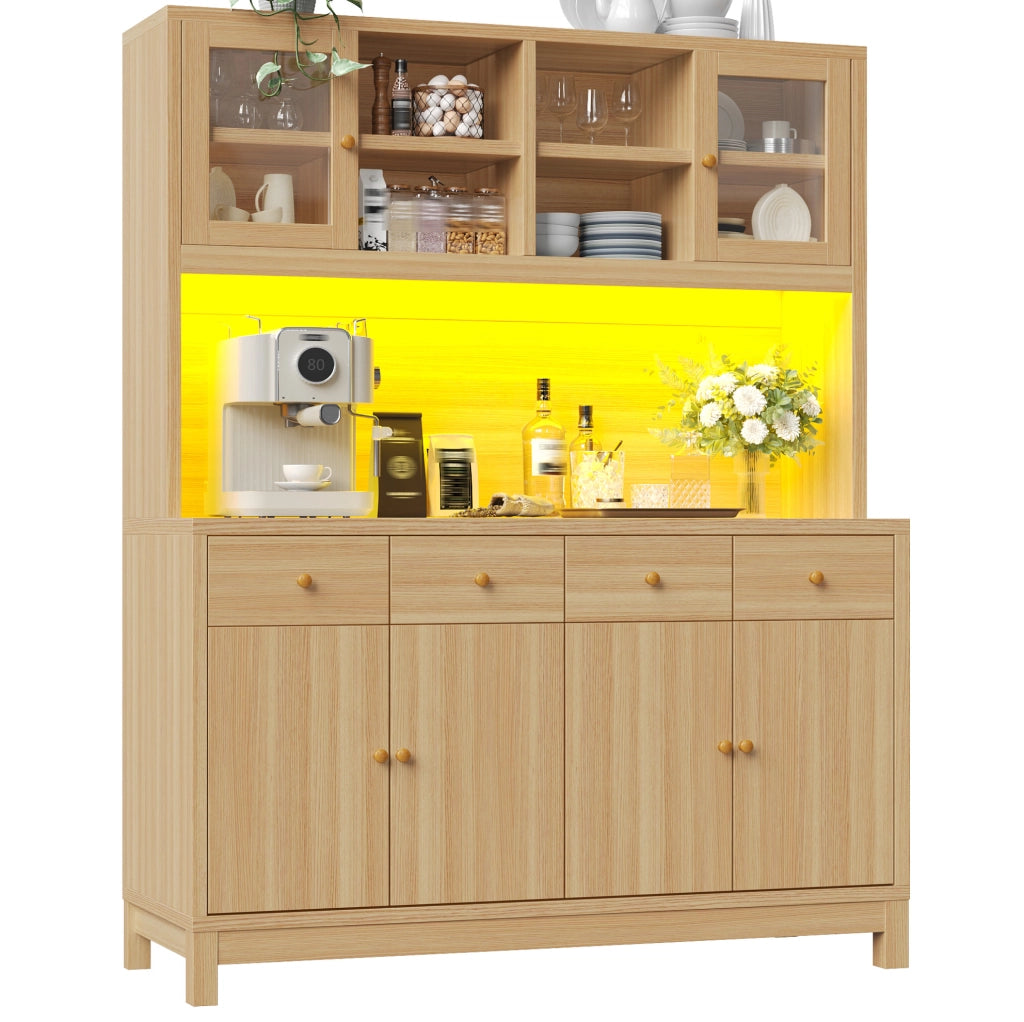 Credenza alta 140x38.5x180 cm con LED RGB controllato da app in MDF e metallo naturale
