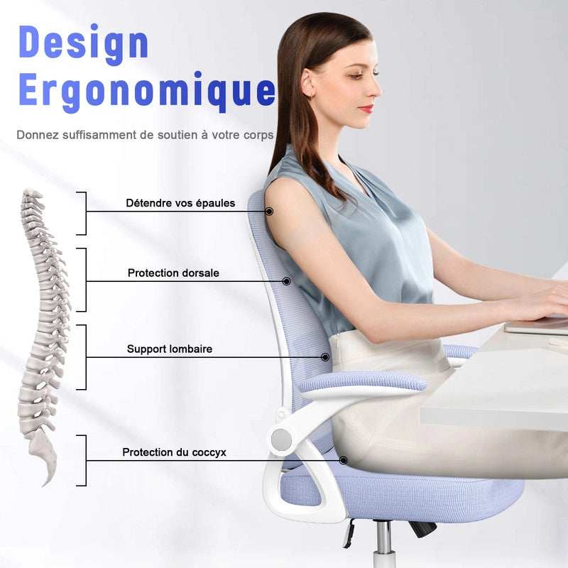 Sedia da ufficio ergonomica HAMLODY - con rotelle - Schienale regolabile con supporto lombare - Altezza regolabile - Viola