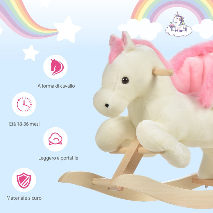 Dondolo per Bambini in Legno Cavallo in Peluche   Bianco e Rosa
