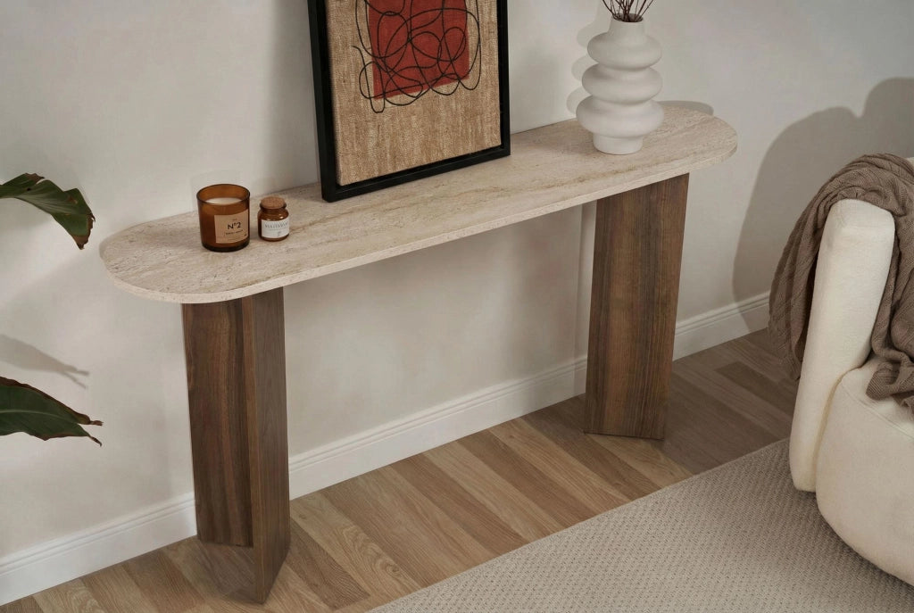Consolle in legno "Sira" - 150 x 35 x 75 cm - Travertino