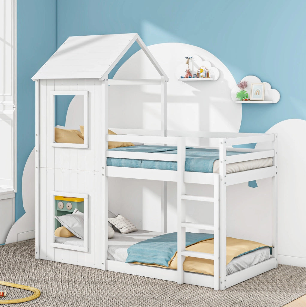 Letto a castello per bambini 90x200 cm in pino massello e MDF bianco