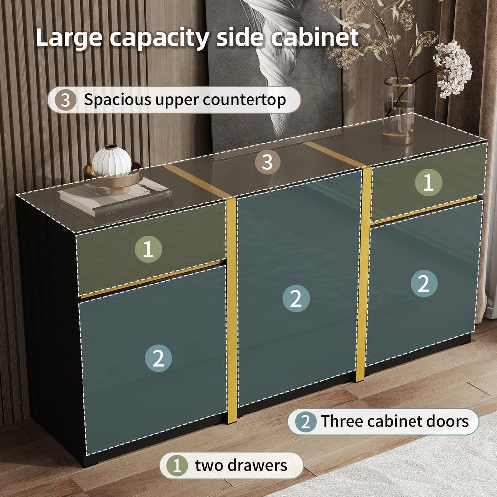 Credenza Moderna ¨C MINIMAL ¨C Bianco Lucido, 3 Ante e 2 Cassetti, Soggiorno e Ingresso