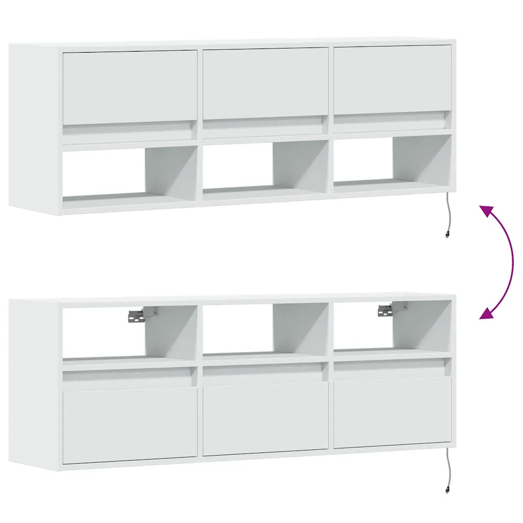 vidaXL Mobile TV a Parete con Luci LED Bianco 130x31x45 cm