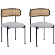 Set di 2 sedie da salotto con seduta in tessuto beige e struttura in metallo nero con effetto legno chiaro treccia viennese stile retrò soggiorno
