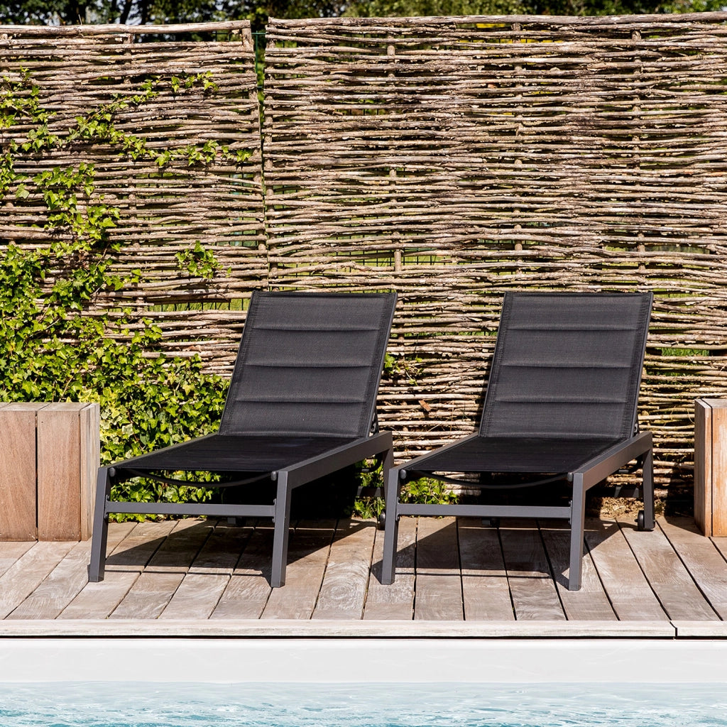 Set di 2 lettini BARBADOS in textilene nero - alluminio grigio antracite