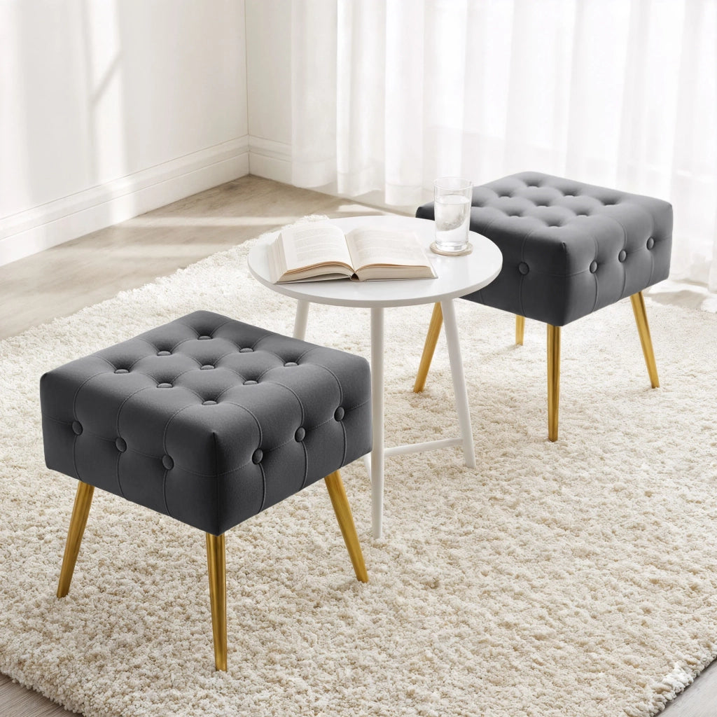Pouf sgabello in velluto trapuntato 40 cm QUADRA Grigio Scuro
