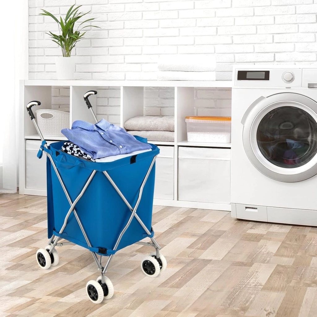 Carrello Spesa Pieghevole con Ruote, Carrello Portaspesa con Fodera in Tessuto Oxford Rimovibile e Impermeabile, 90L, Capacità di peso 55 kg (Blu)
