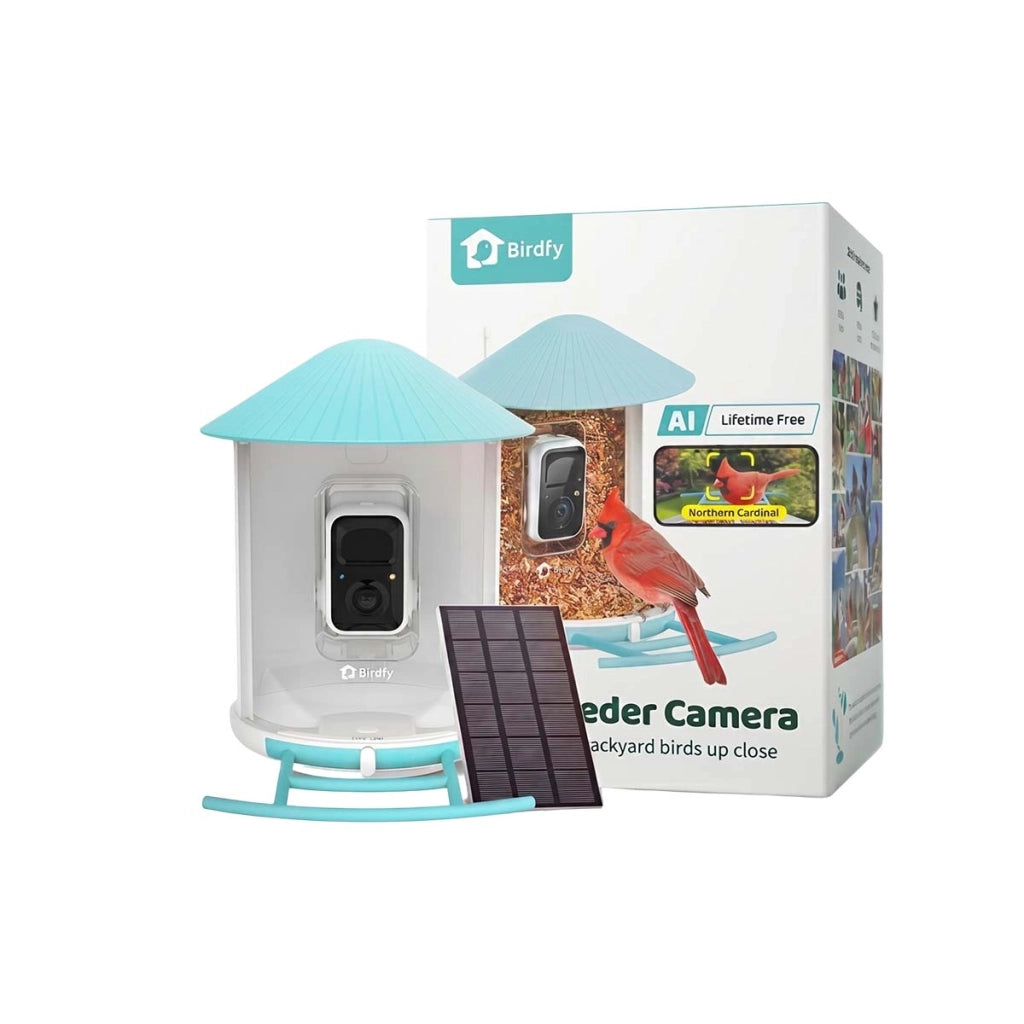 Mangiatoia per Uccelli con Telecamera AI e Pannello Solare IP65 Bianco / Blu Birdfy