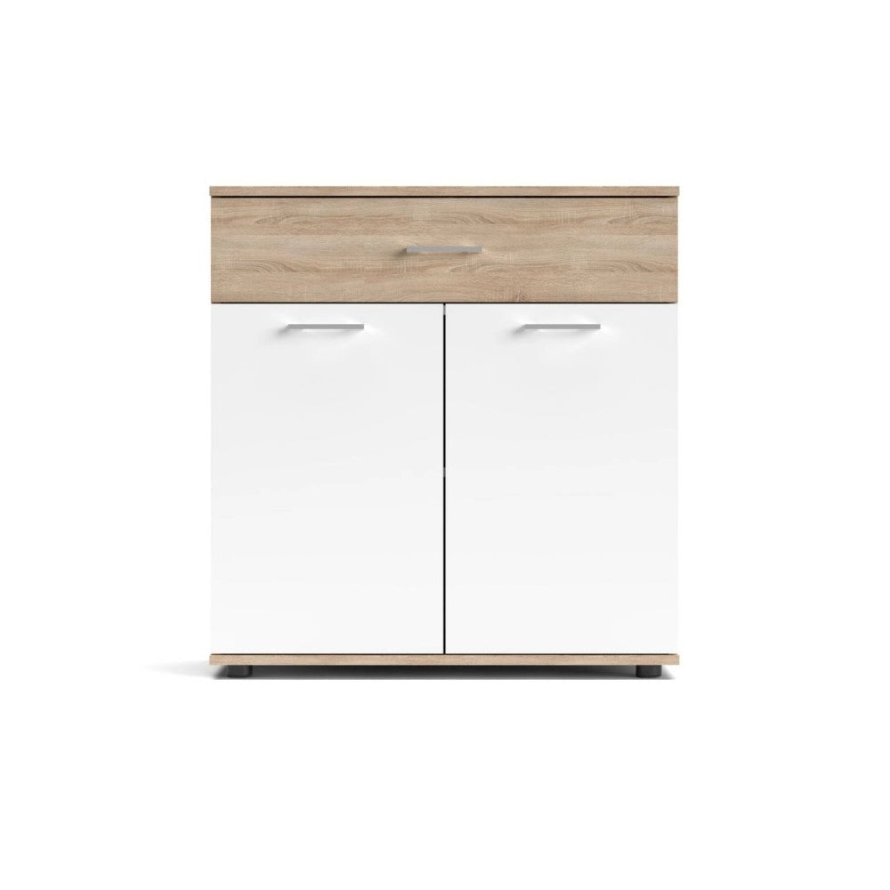 Mobile multiuso Irys con 2 ante e 1 cassetto colore bianco e rovere 80x35x84H