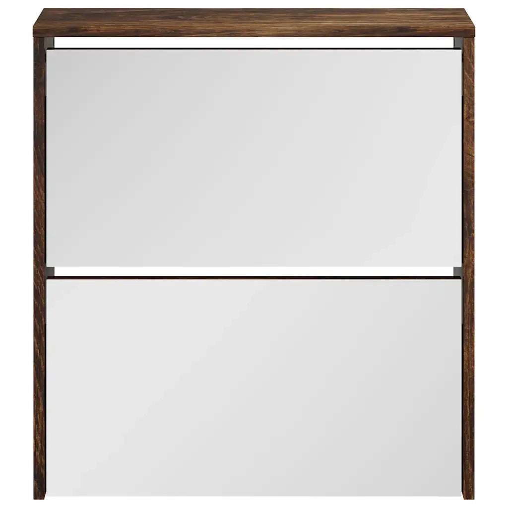 Scarpiera con Specchio a 2 Livelli Rovere fumo 63x17x67 cm 342632
