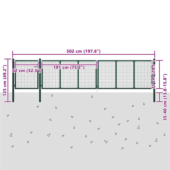 Cancello da Giardino in Acciaio 500x75 cm Verde 144316
