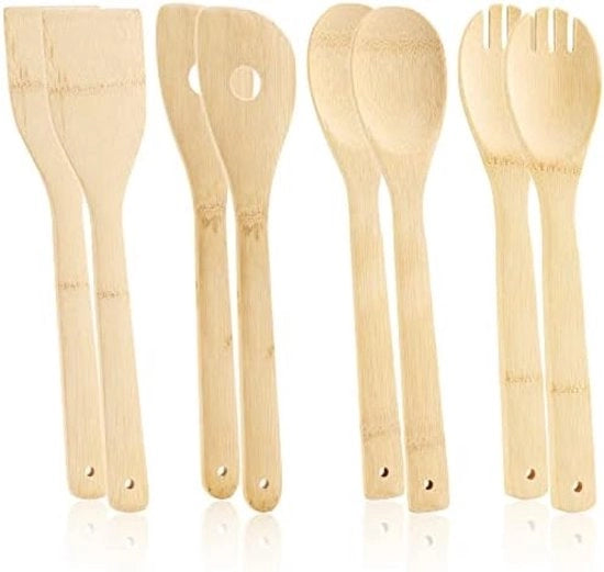 Set da cucina in legno da 8 pezzi - set di cucchiai per cucinare, friggere e cuocere - set di cucchiai da insalata, cucchiai da cucina e spatola per la cucina - utensili da cucina in legno duraturi