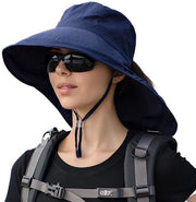 Cappello da Sole per Donne - Larghezza del Bordo - Flap al Collo - Protezione UV - Cappello da Pesca - Cinturino - Cappello di Cotone Respirante - Cappello Estivo
