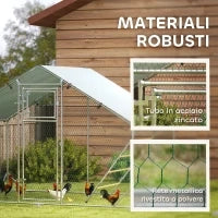 Recinto per Galline da 6m² per 6-8 Animali con Tetto Impermeabile, Mangiatoia e Posatoio, 3x2x1.9m, Argento