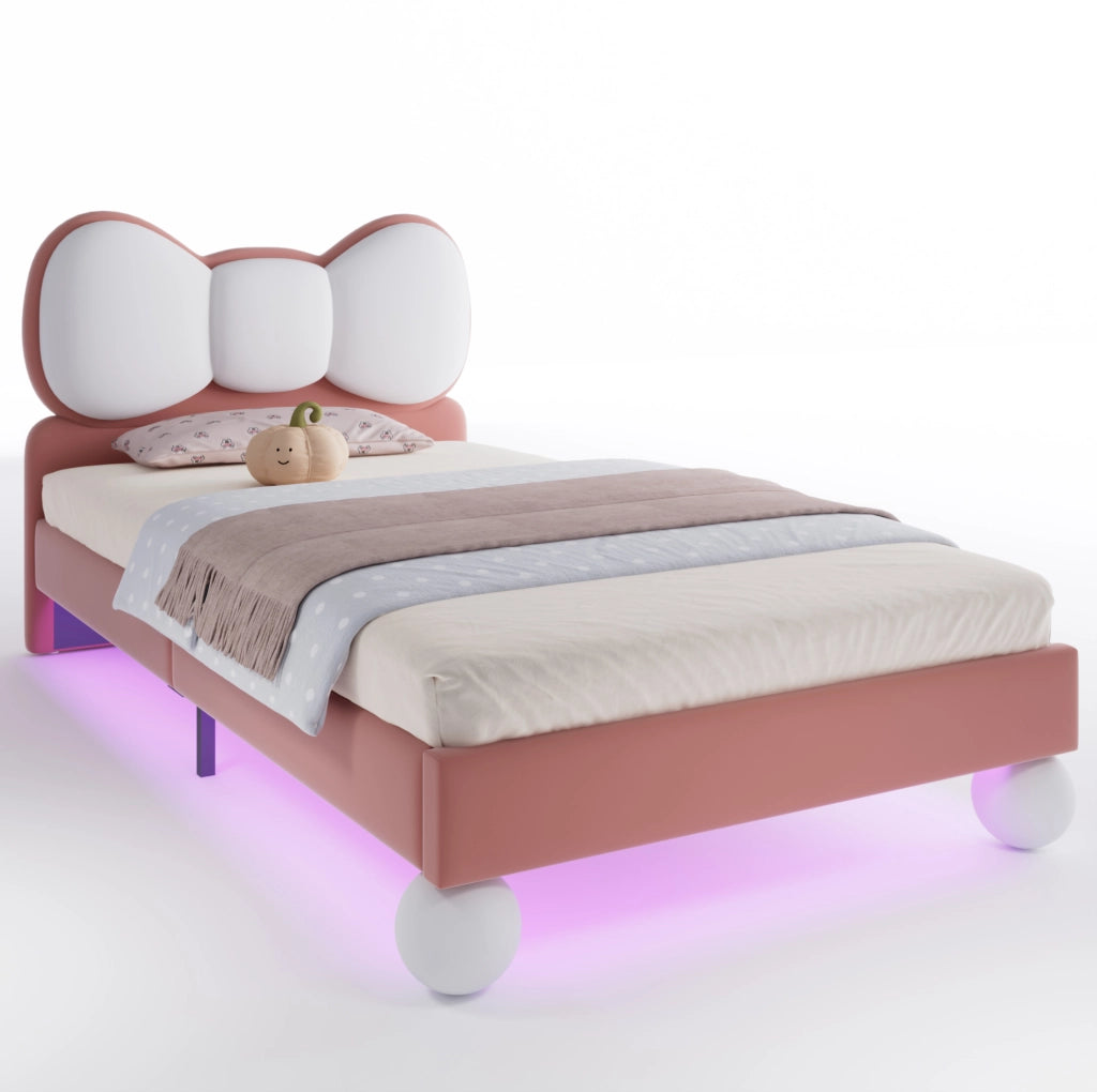 Letto singolo imbottito per bambini 90x200 cm beige e rosa