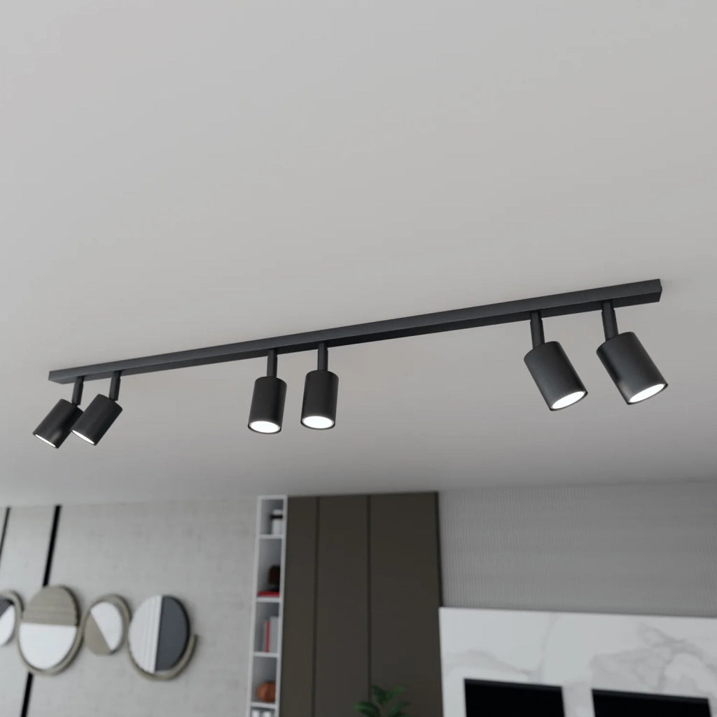 Plafoniera Moderna 6 Luci Faretti Khnum In Acciaio Nero