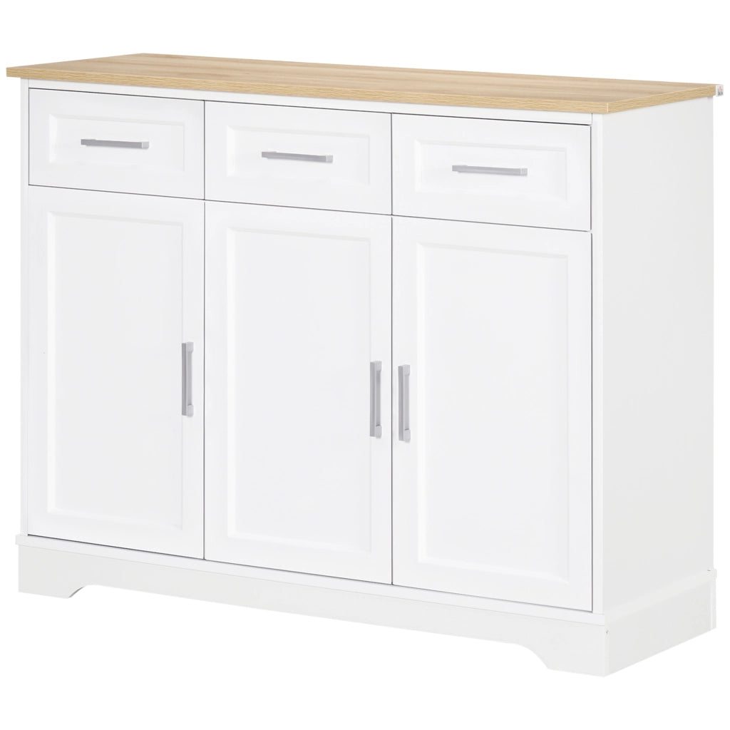 Credenza Moderna a 3 Cassetti e 3 Ante in MDF e Truciolato con Ripiano Regolabile, 101x39x82 cm, Bianco