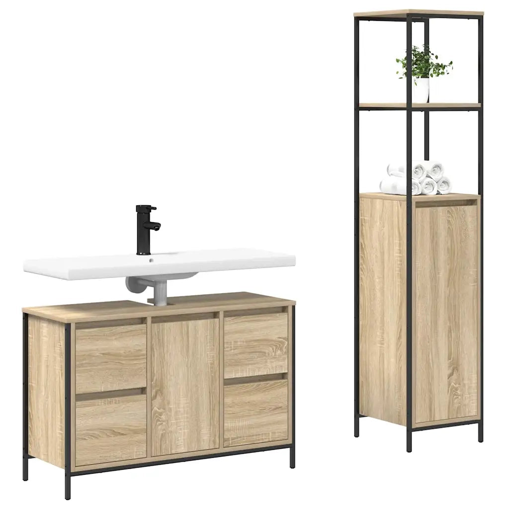 Set di mobili per il bagno con porta 2 pcs Rovere Sonoma e Nero 3328375