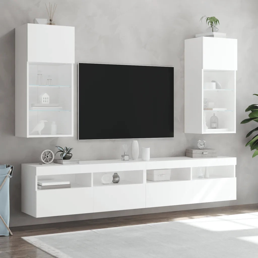 Mobili Porta TV con Luci LED 2 pz Bianchi 40,5x30x90 cm 837044