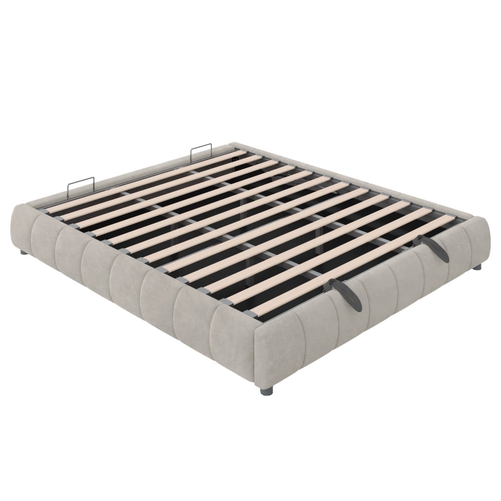 Letto Contenitore 180x200 cm; con LED e sollevamento idraulico; in Flanella Beige