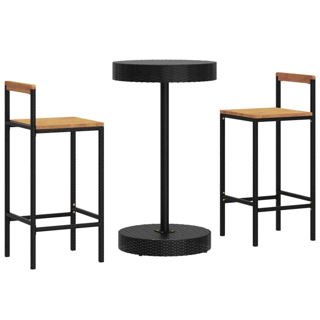 Set da bar da giardino 3 pezzi mobili da esterno per patio polyrattan nero/legno massello di acacia 02_0013478
