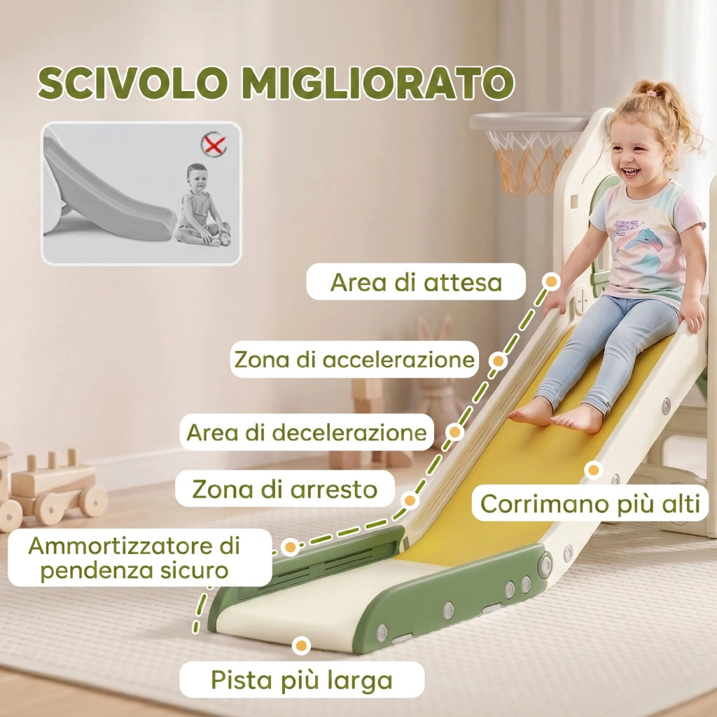 Scivolo per Bambini 1-3 Anni 191x100x84 cm con Arrampicata e Canestro in HDPE Crema