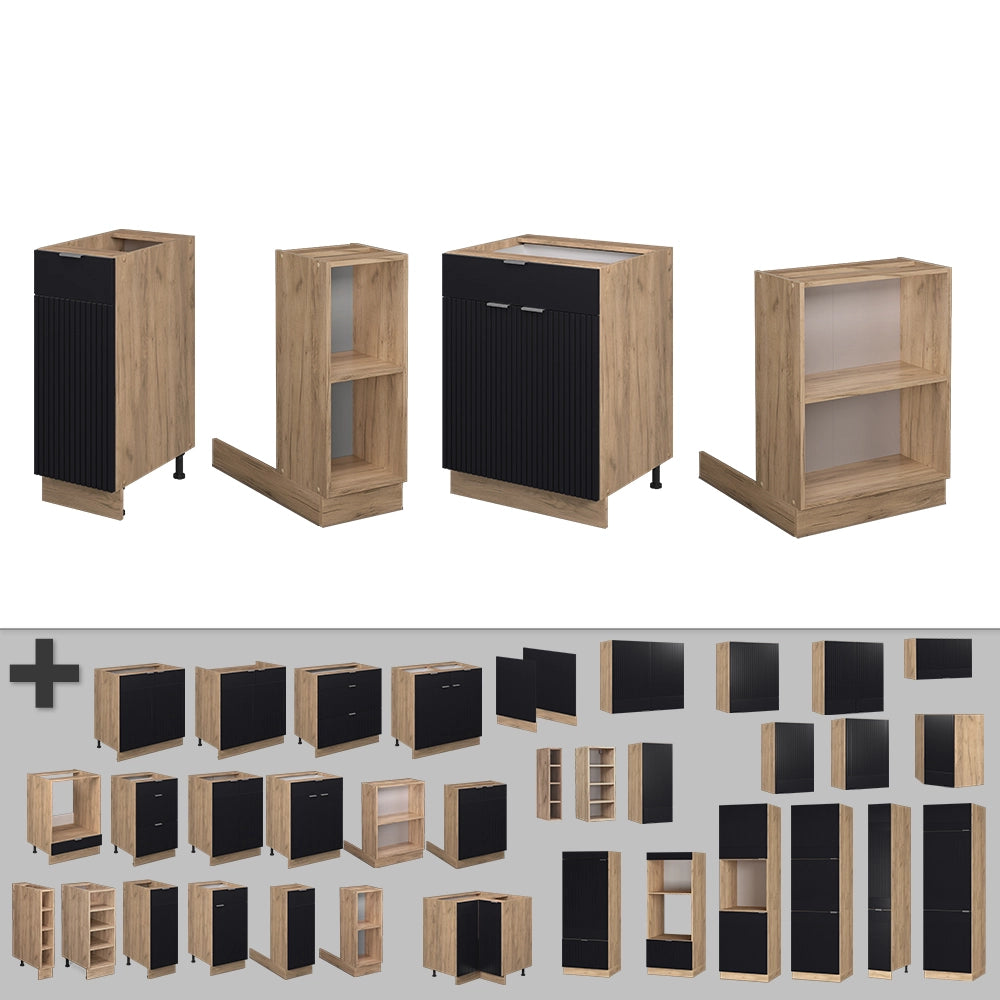 Isola cucina Fame-Line Nero rigato/Rovere dorato 90 cm con cassetto, senza piano di lavoro Vicco