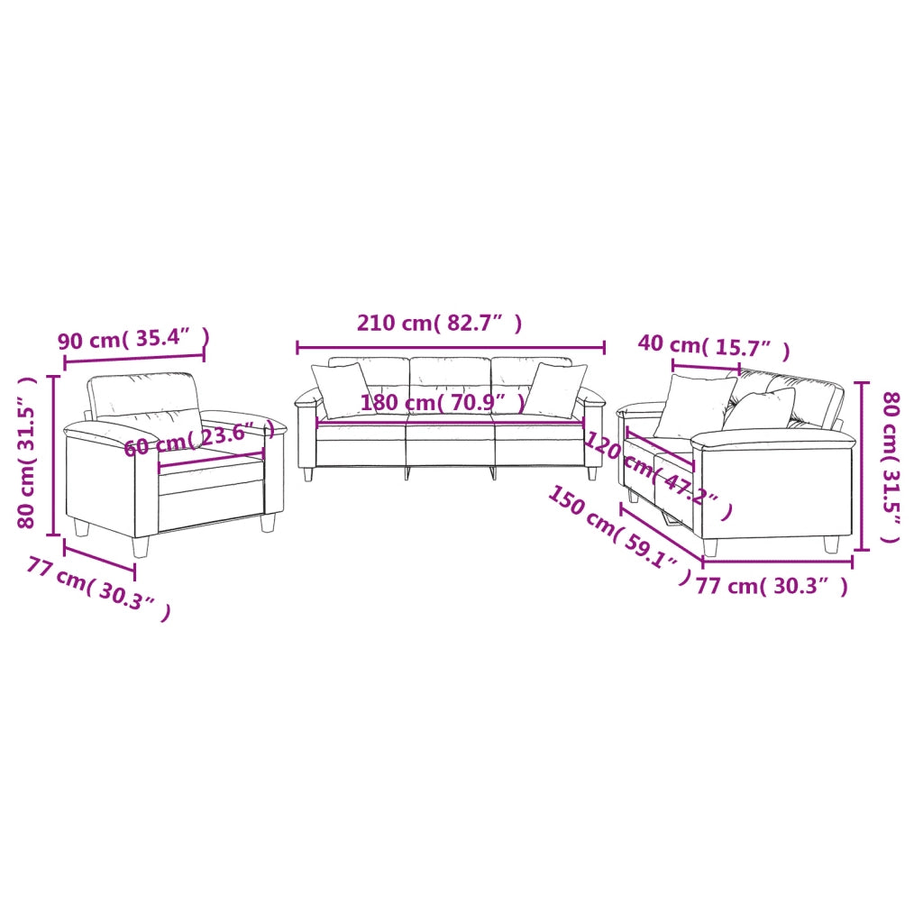 Set Divani 3 pz con Cuscini tortora in Tessuto Microfibra 3202302