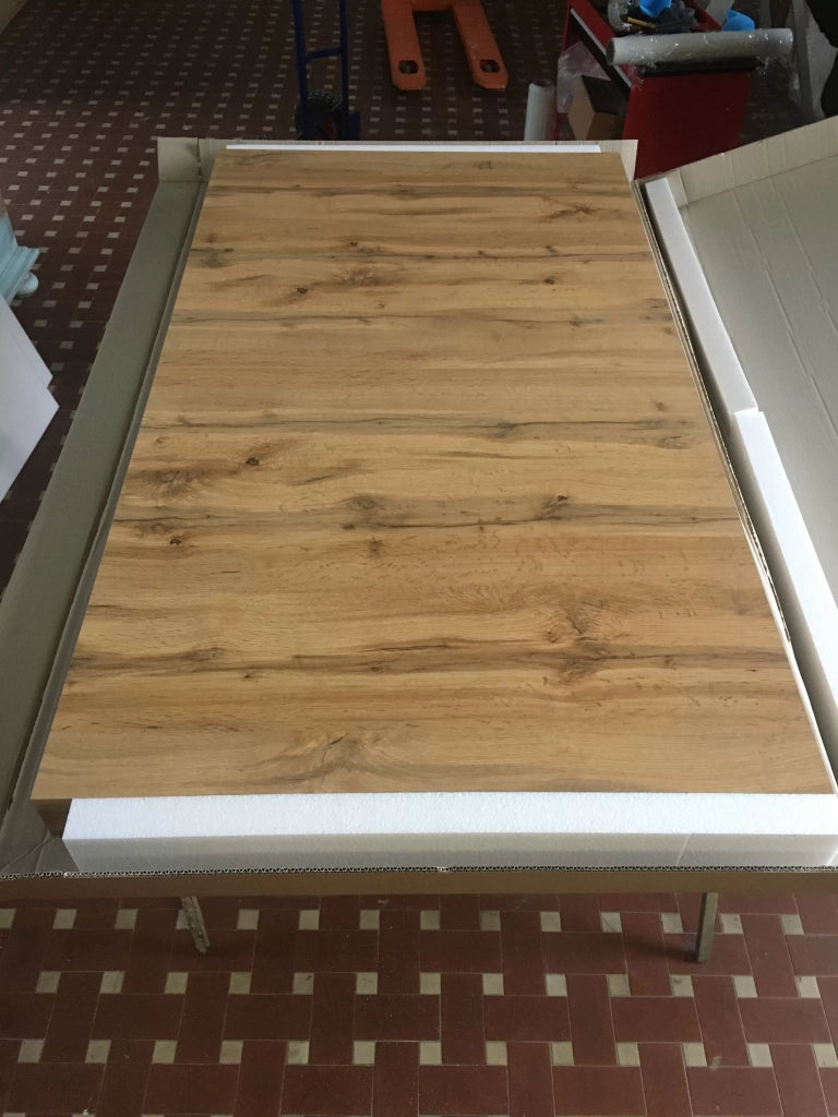 Tavolo rettangolare a croce allungabile in rovere nodato nobilitato l.160 p.90 h.76 (1683) - Mobili 2G