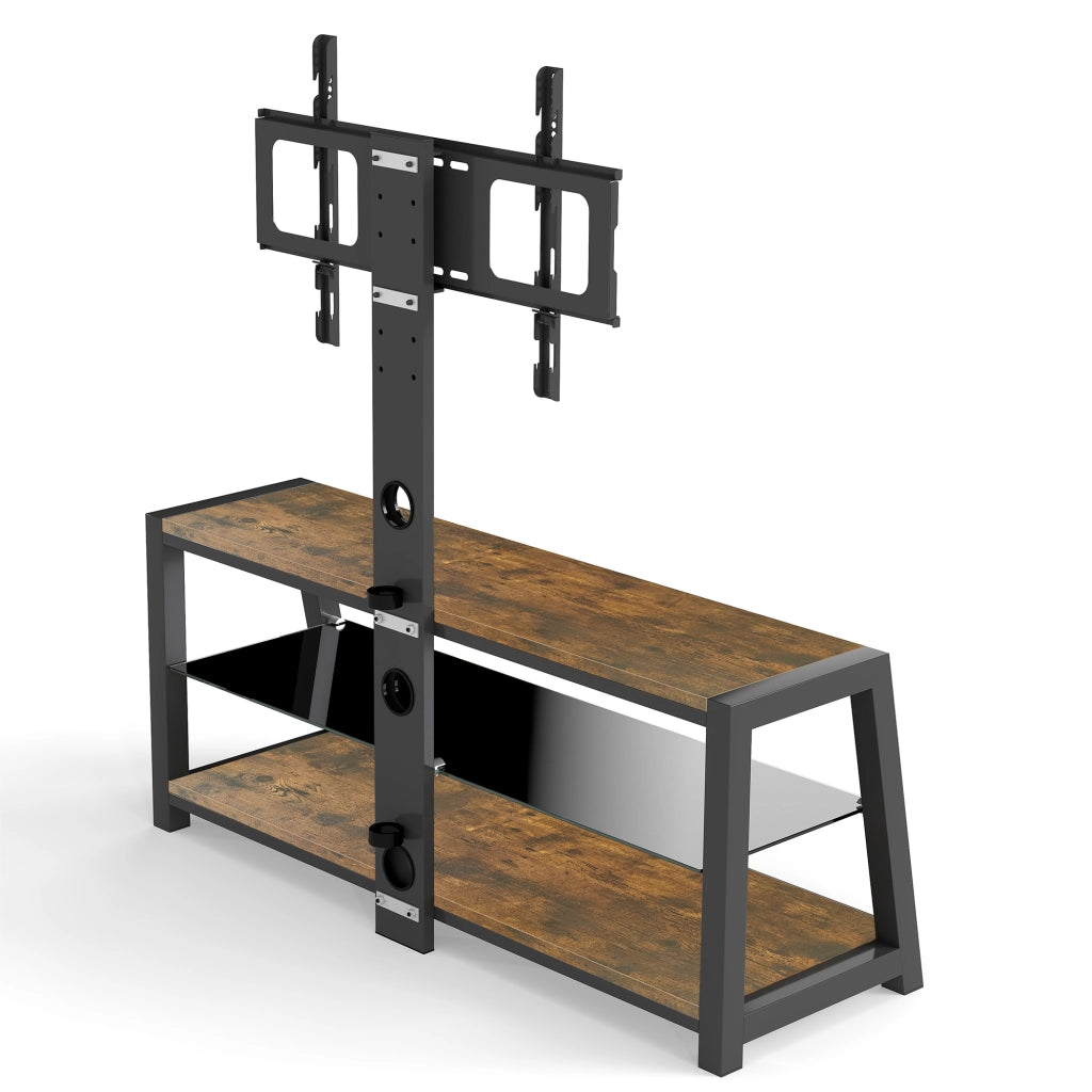 Mobile TV in Legno con Vetro Nero e Staffa da Parete ¨C Xylo ¨C Marrone 116x42x125 cm