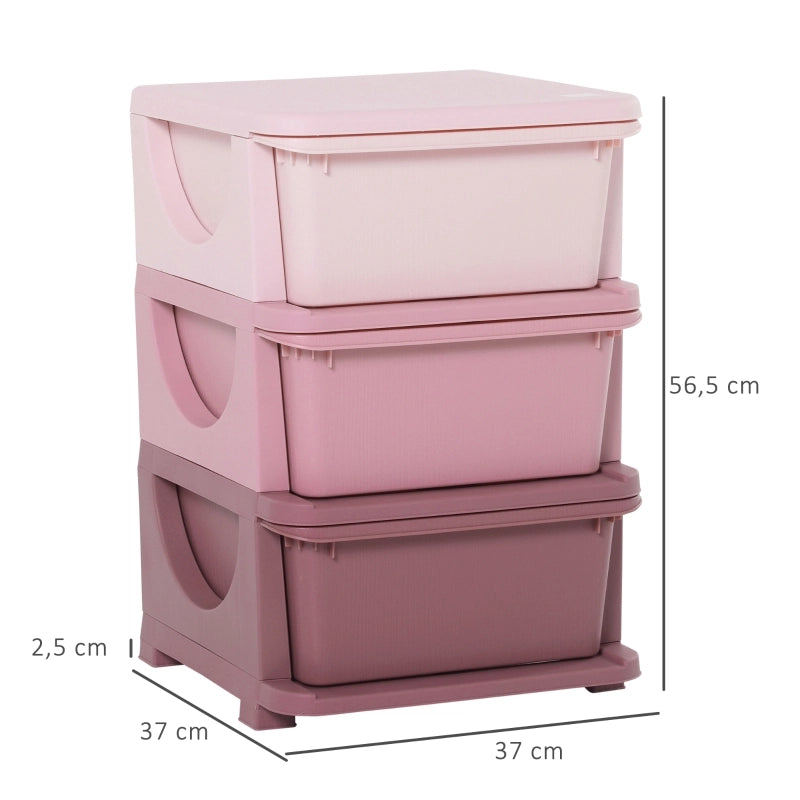 Contenitore giochi a 3 livelli con cassetti estraibili, rosa, 37 x 37 x 56,5 cm