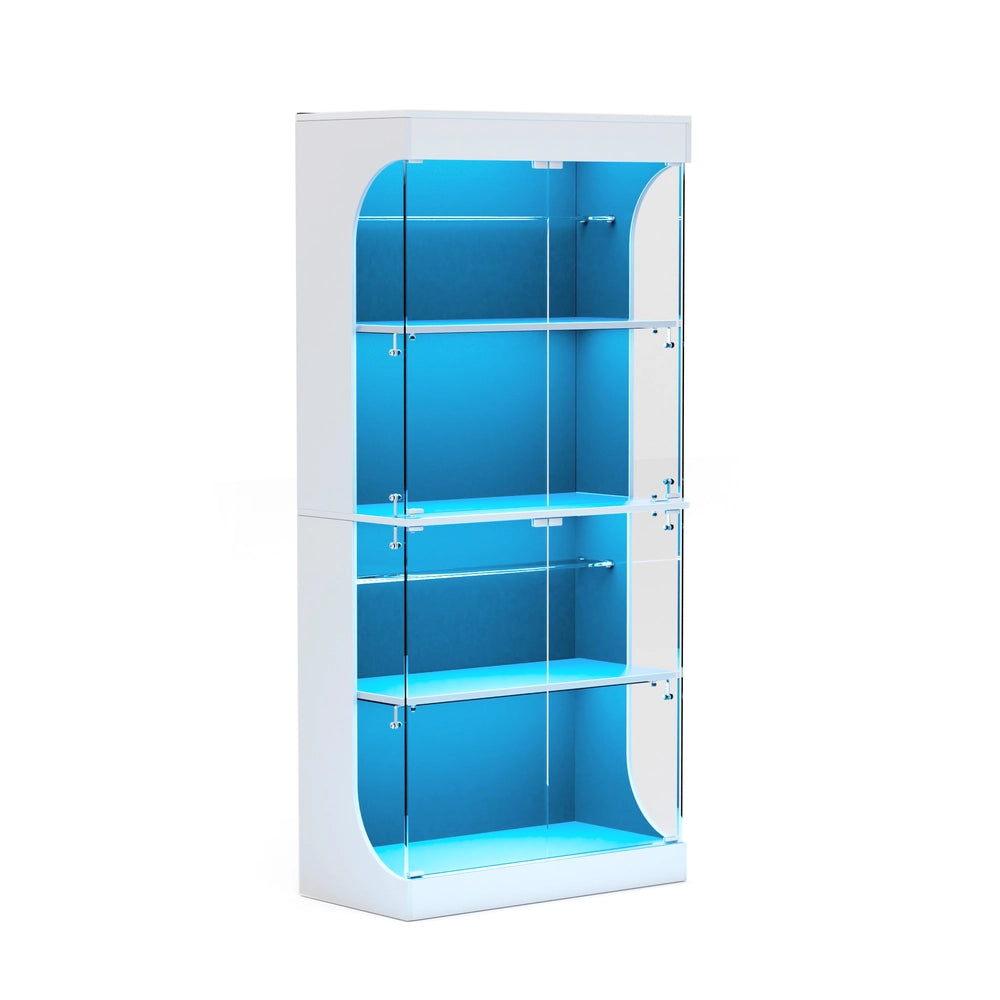 Vetrina in Vetro 4 Ripiani con LED e Ante in Vetro ¨C Xylo ¨C Bianco, 80x35x165 cm
