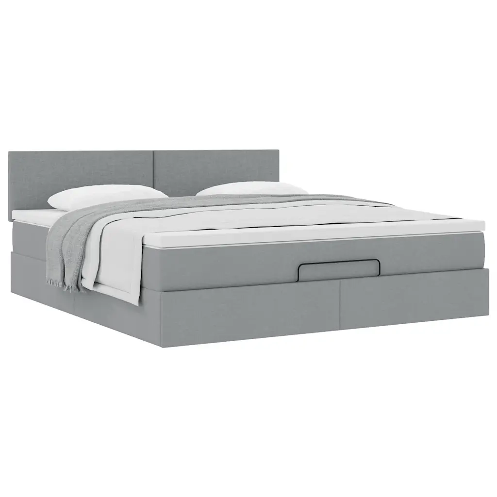 Pouf Letto con Materasso Grigio Chiaro 160x200 cm in Tessuto 3311387