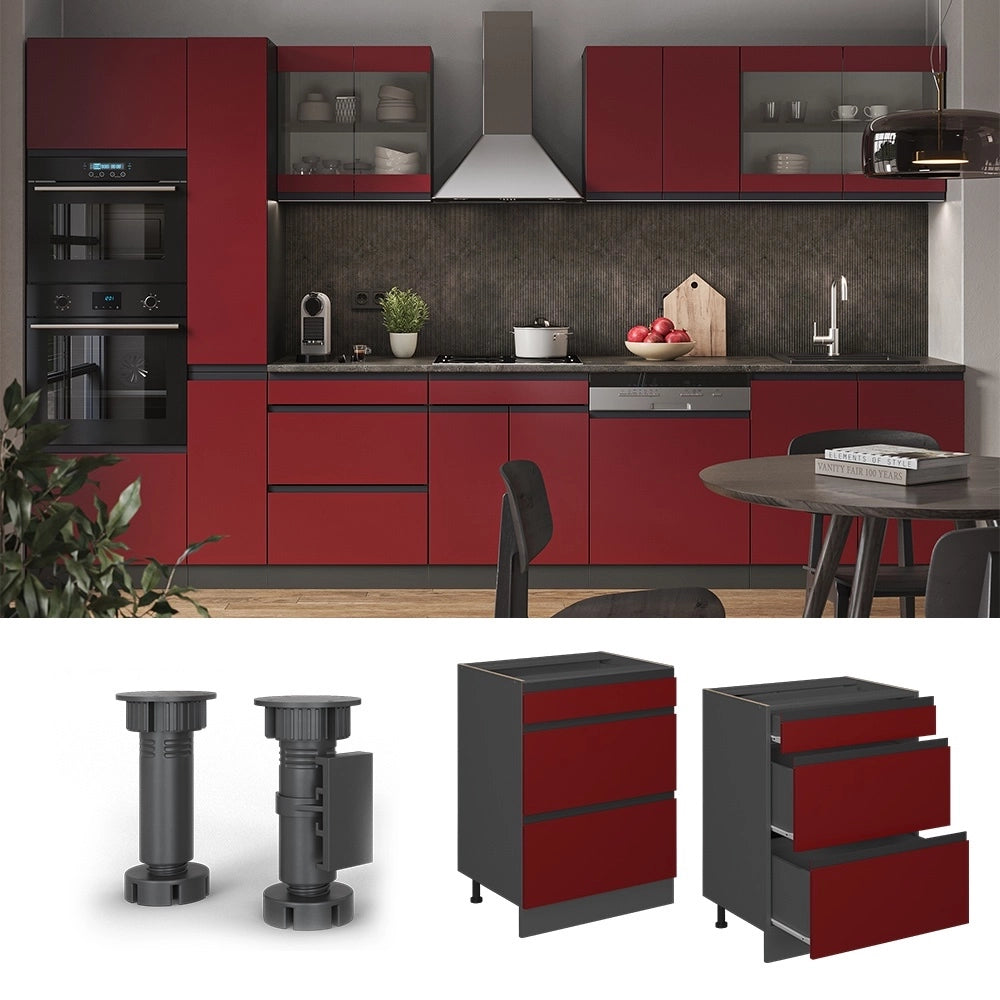 Mobiletto base per cucina R-Line Rosso/Antracite 60 cm J-Shape PL Marmo Vicco