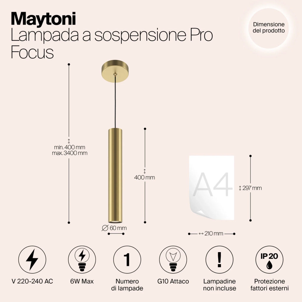 Maytoni lampada a sospensione moderna Pro Focus 1 luce GU10 oro alluminio