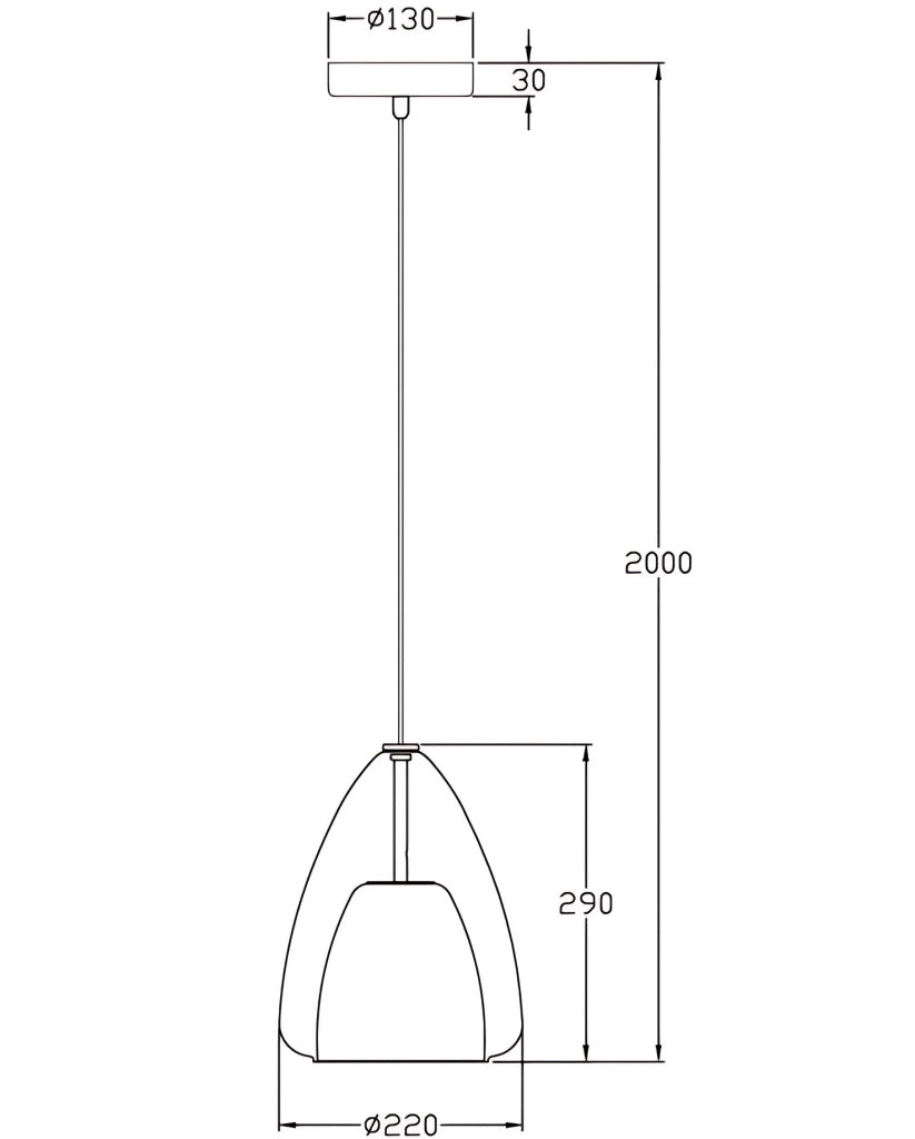 Britton Lampada a Sospensione in Metallo e Vetro Borosilicato Colore Ambra, Design Moderno, Attacco E27, Diametro 22cm, Classe di Isolamento 1