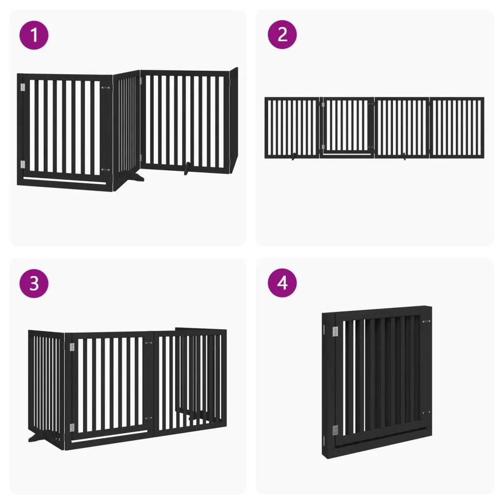 Cancello per Cani Porta Pieghevole Nero 4 Pannelli 320cm Pioppo CFW1448382